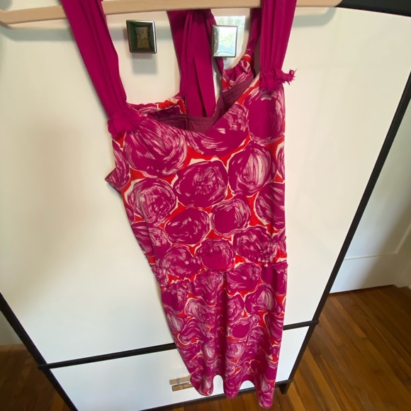 Adorable & Versatile Magenta Pink 🌸Floral Strapless Neck Tie Tory Burch Dress - Picture 13 of 15